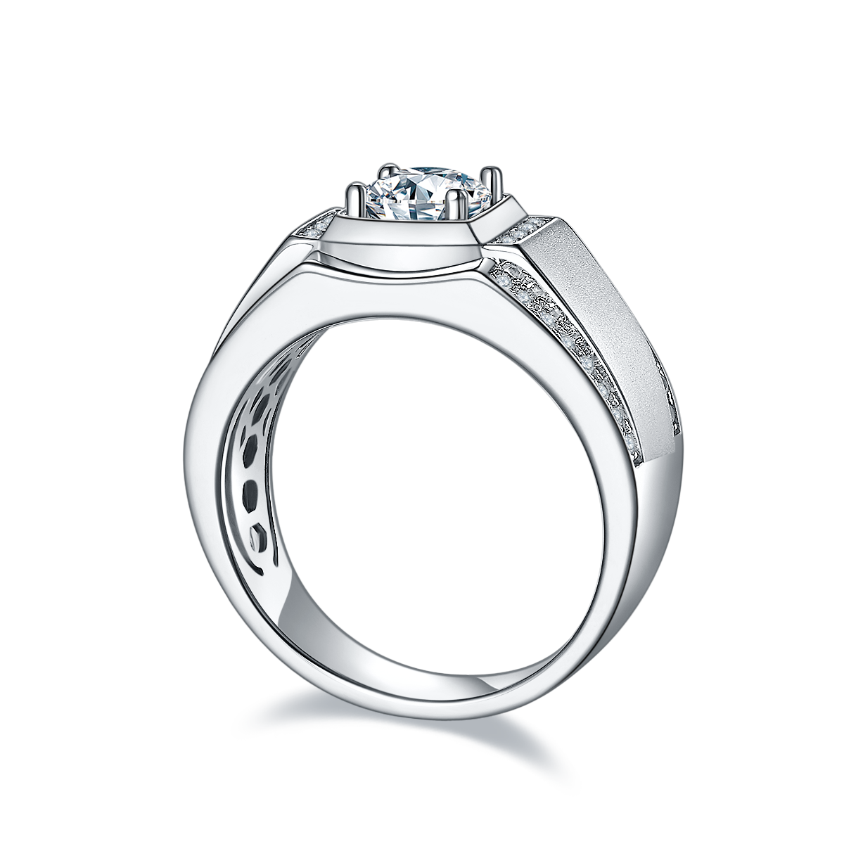 Yufan S925 Silver Plated Platinum Moissanite Diamond Men's Ring 1 Carat D-Class